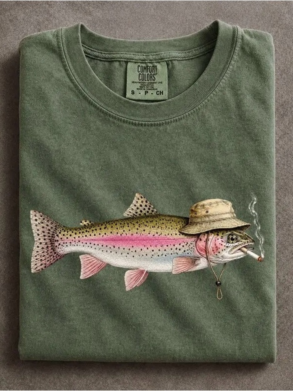 Comfort Colors Funny Smoking Rainbow Trout Fishing Vintage Graphic Tee